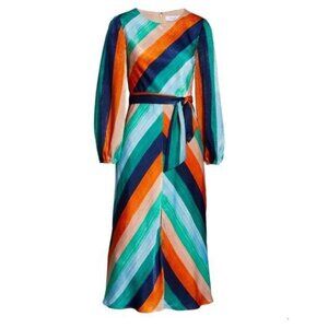 Ali and jay multi color striped long balloon sleeves belted Maxi dress xs